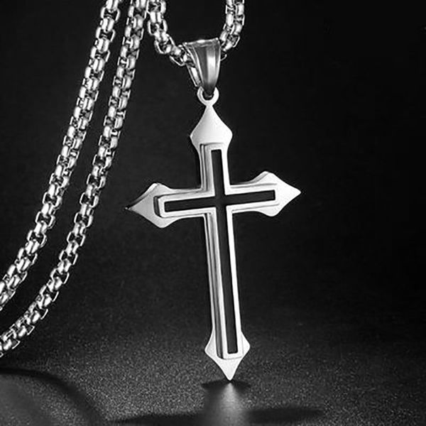 

european and american boys necklace male korean version domineering cross pendant trendy clavicle chain single simple men's accessories, Silver