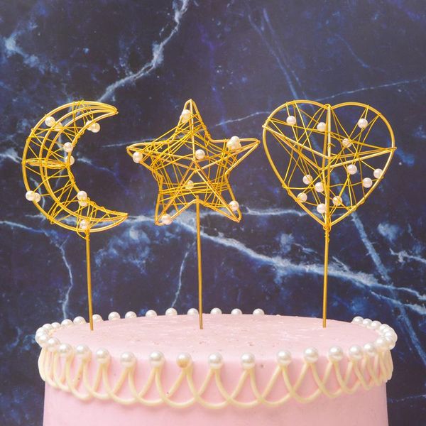 

other event & party supplies baked cake plug-in iron art hollow-out star five-pointed moon birthday decoration card