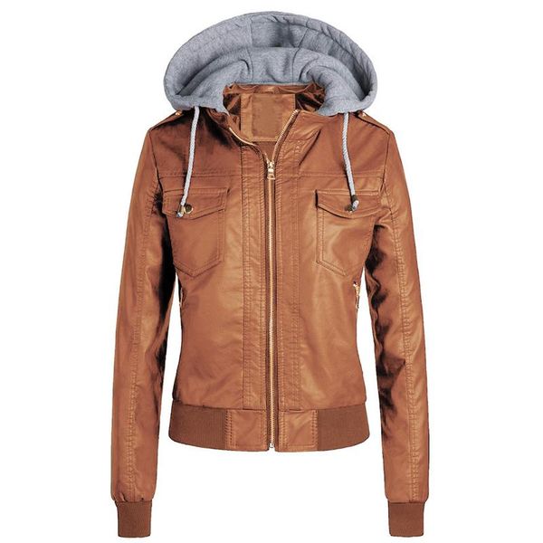 

women's leather & faux hoodies women winter autumn motorcycle jacket pu warm, Black