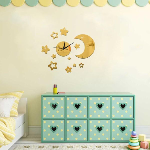 

sun moon stars mirror wall stickers acrylic crystal decals for home living room bedroom (silver) clocks