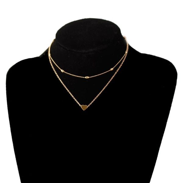 

necklaces for women heart necklace layered initial rose gold small beads pendants girlfriends chain short clavicle jewelry chokers, Golden;silver