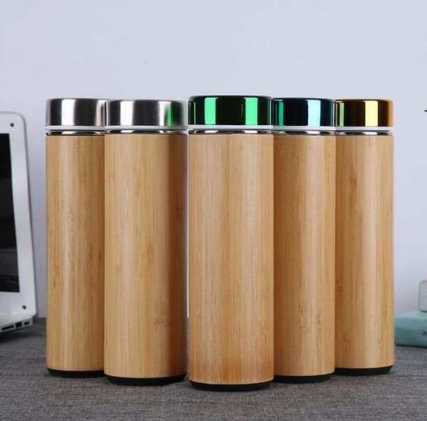 17oz copo de bambu com infusor de chá e filtro de aço inoxidável garrafa de água dupla parede de vácuo isolado caneca de viagem cca6856