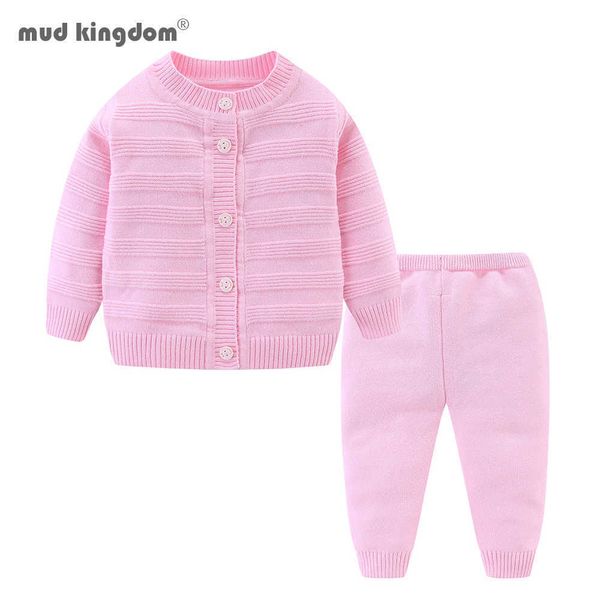 

mudkingdom toddler girls boys suit autumn winter children clothing knit sweater cardigan + pant baby clothes 210615, White