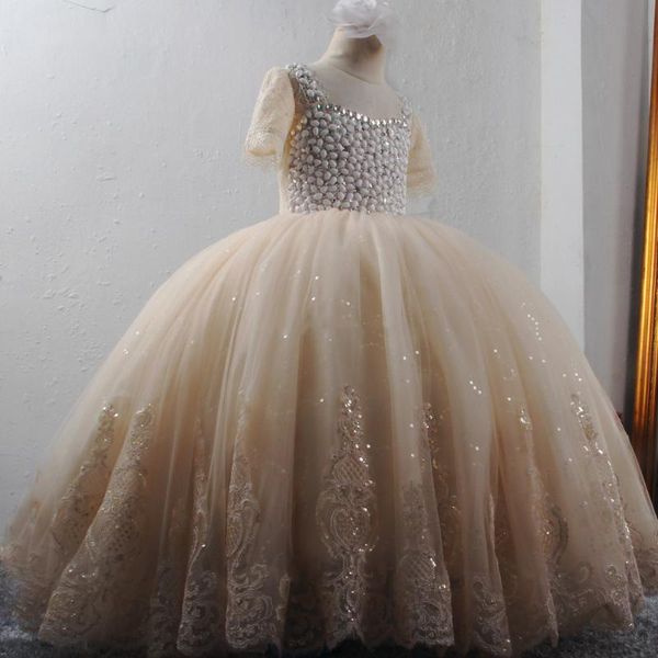 

girl's dresses ball gown short sleeve flower girls for wedding little princess birthday dress party gowns kid size 1-14y, Red;yellow