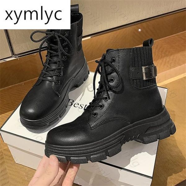 

boots women winter leather platform fashion short casual waterproof shoes ladies warm motorcycle ankle botas, Black