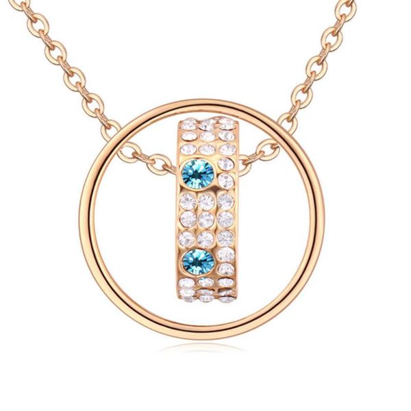 

pendant necklaces trendy charming simple round style woman necklace with genuine czech crystal for mother's day gift wholesale, Silver