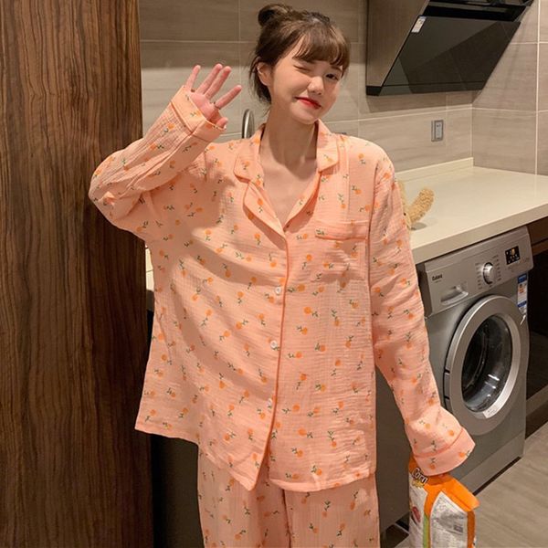 

women's sleepwear ins style pure cotton for women print casual home clothing cardigan + pant two piece pajamas set pyjama femm, Black;red