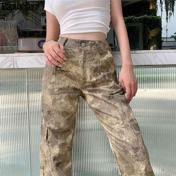 

streetwear camouflage casual high waist pants women harajuku hip hop sweatpants cargo straight trousers capris bottom 210510, Black;white