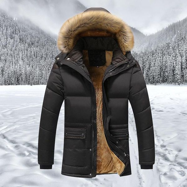 

men's jackets 2021 fur hooded coats men winter jacket thicken fleece parka mens casual outdoor windproof cotton overcoat plus size m-6x, Black;brown