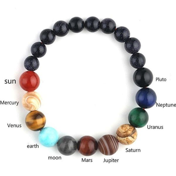 

beaded, strands the universe round beaded bracelet for women men elastic stretch planet hand chain jewelry gift a66, Black