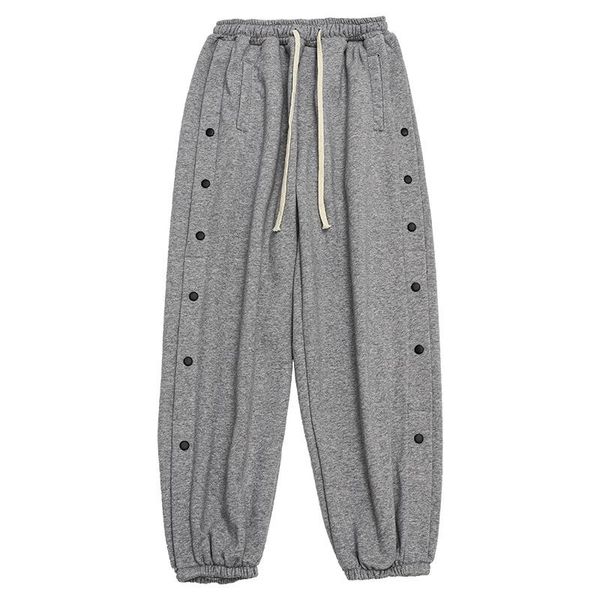 

men's pants summer men loose trousers color lace-up trend nine points sports button all-match autumn basketball, Black