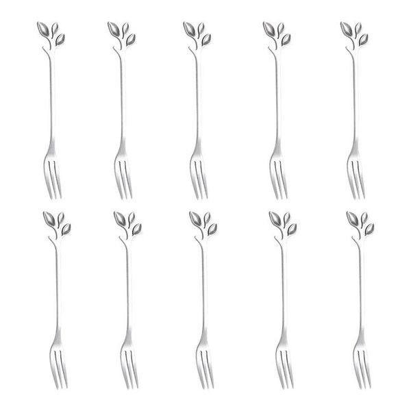 

pcs stainless steel leaf cake fruit forks set tasting dessert kitchen accessory wedding party