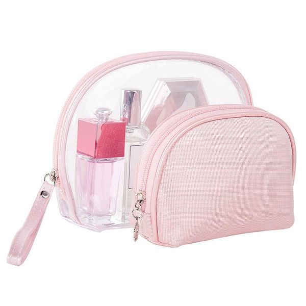 

storage boxes & bins 2-piece waterproof cosmetic pouch portable semicircular pvc transparent zipper toiletry bag outdoor travel girl beauty