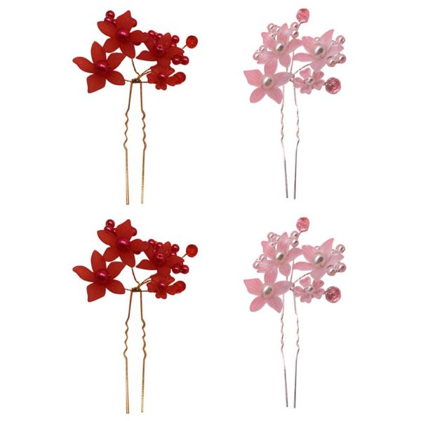 

hair clips 4pcs bridal wedding hairpins decorative u-shaped flower beads sticks