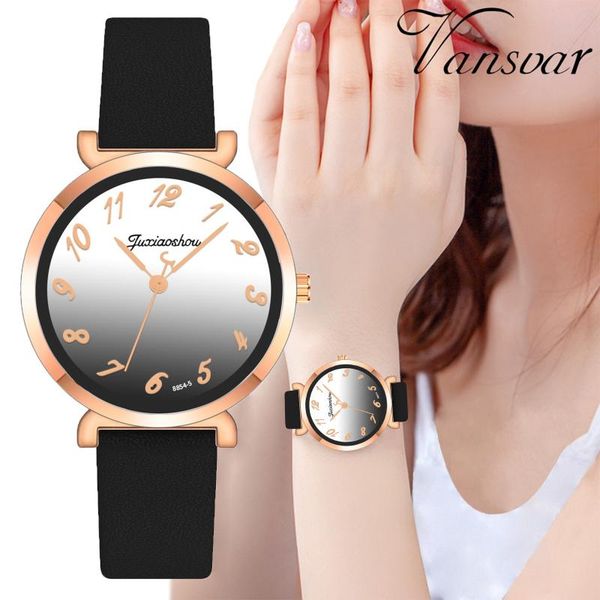 

wristwatches fashion korean female wrist watch gradient color digital dial leather strap ladies quartz watches women casual student, Slivery;brown