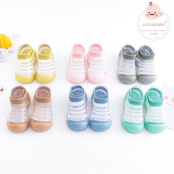

walker toddler shoes spring and summer cartoon animation cute stripe blue children's thin socks baby walking soft sole transparent