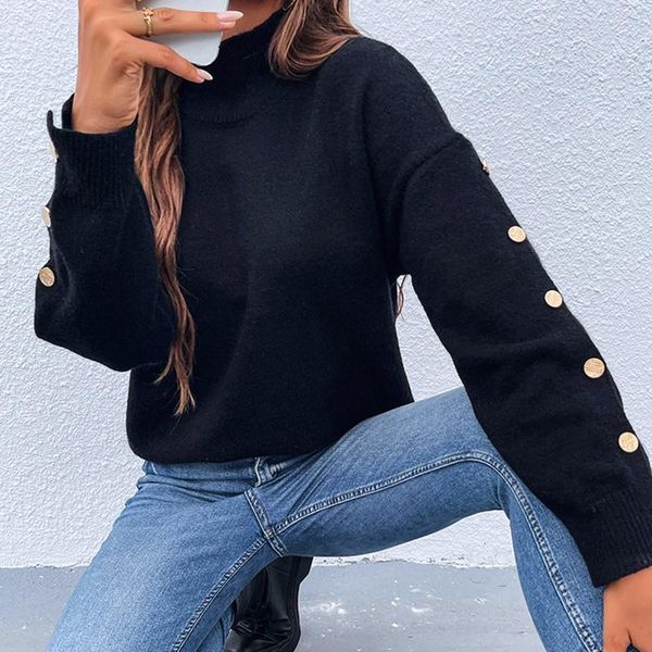 

women's sweaters warm soft vintage sweater women pullovers winter turtleneck leader button long sleeve knitted female casual jumpers #g, White;black