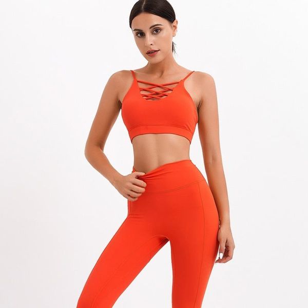 

yoga outfit casual fashion cross low-cut suit nude breathable fitness exercise clothes sports bras workout for women set