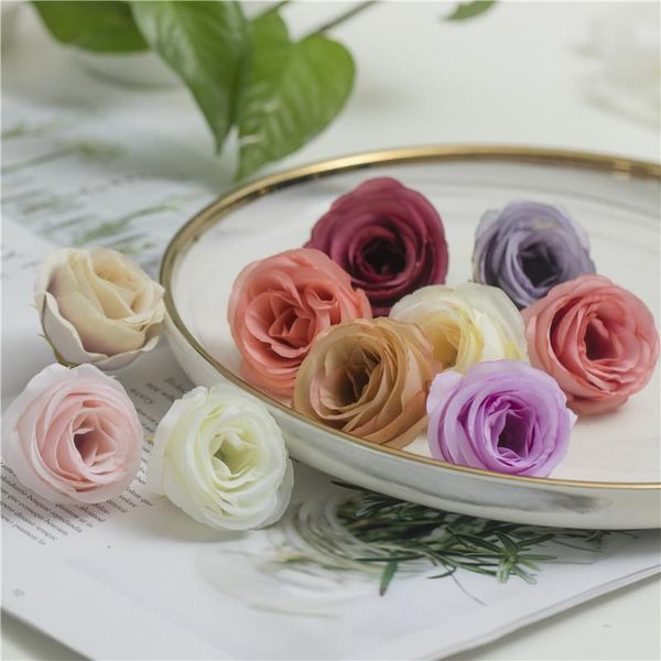

decorative flowers & wreaths 10pcs simulation camellia wedding arrangement rose flower bride hand corsage making wreath with head