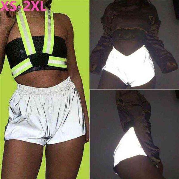 

us reflective shiny women shorts high waist clubwear summer party, White;black