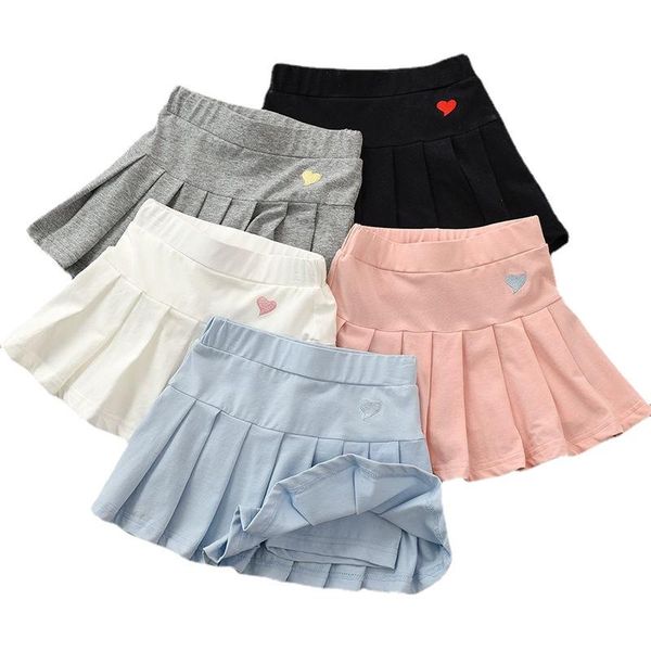 

skirts girls casual solid pleated skirt kids cotton thin mini dress children elastic high waist half-length a-line summe