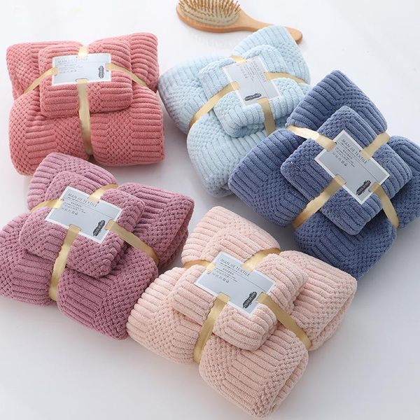 

towel 6 colors plain auspicious grid bath sets coral fleece solid color absorbent towels soft household items
