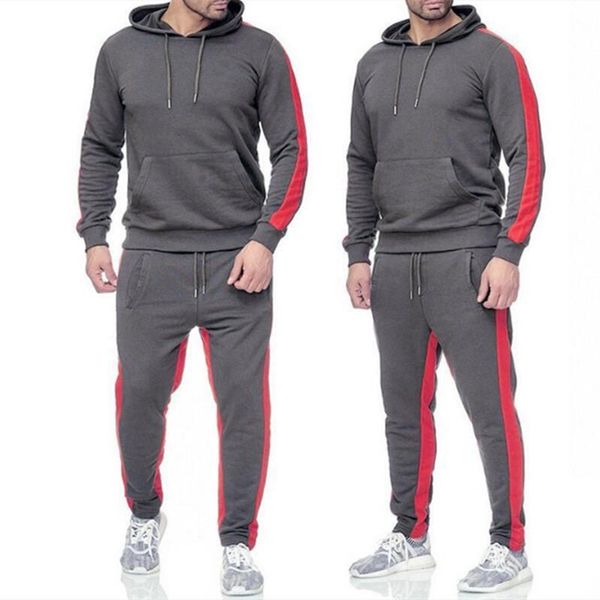 

men's hoodies & sweatshirts 2-piece set men suit fleece warm tracksuit sweatshirt hoodie+sweat pants jogging hip hop hooded, Black
