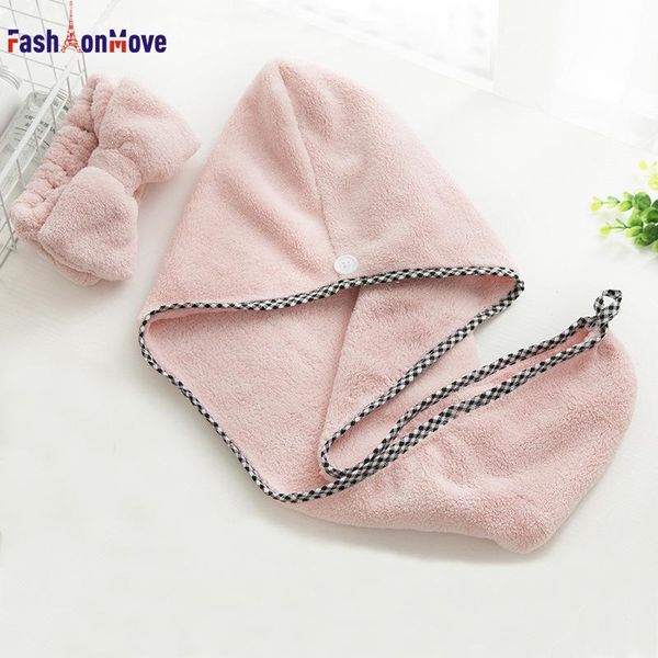 

towel two pieces of dry cap and headband women bathroom super absorbent quick-drying microfiber bath hair fashionmove