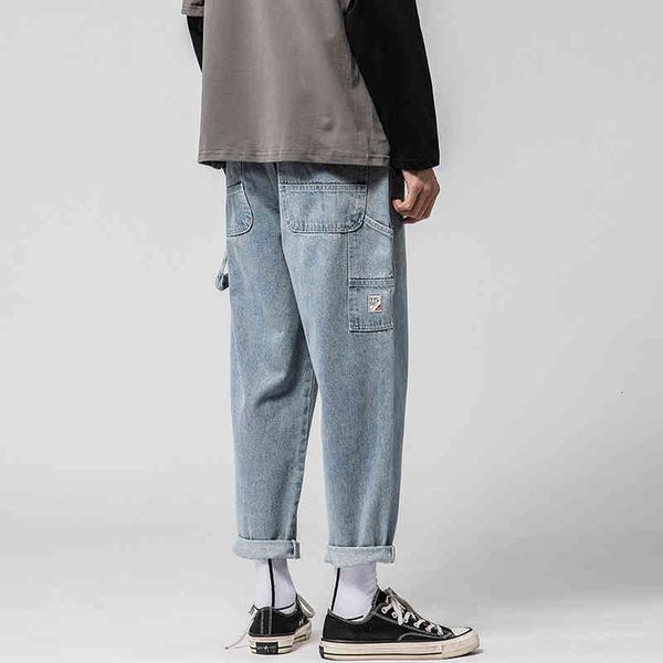 

men's jeans haren pants cowboy streetwear baggy homme casual cargo pocket wash blue color loose trousers plus size s-2xl mk3g
