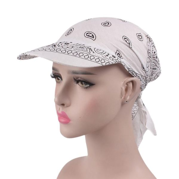 

women india muslim retro printing floral cotton towel cap brim turban baseball hat wrap sun summer 2021 wide hats, Blue;gray