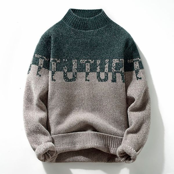 

men's sweaters medium high neck sweater, thick and warm high-quality harajuku style, ideal for christmas novel in winter, White;black