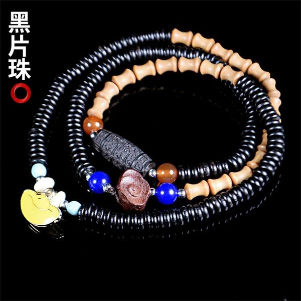 

wood black 5mm flat bead multi loop bracelet women's sandalwood chip bead