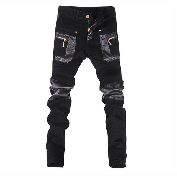 

fashion skinny leather faux women pants motorcycle jeans trousers 28 34 small size a108, Black