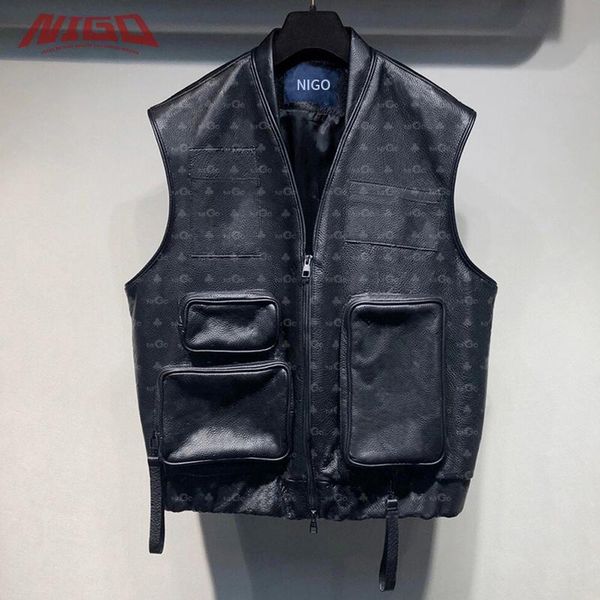 

men's wool & blends nigo 21ss leather vest #nigo37751, Black