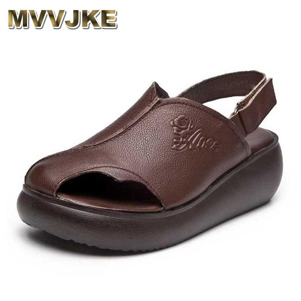 

dress shoes mvvjke fashion women sandals summer platform sandal woman peep toe genuine leather beach casual sandalias, Black