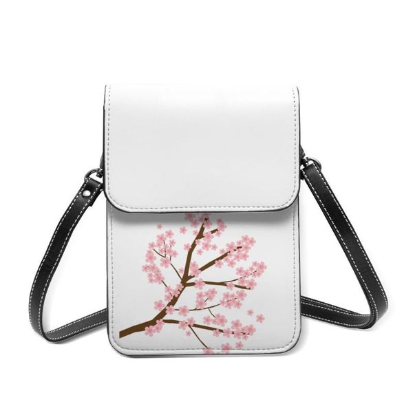 

evening bags cherry blossom shoulder bag streetwear leather mobile phone woman fashion retro