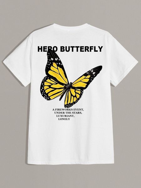 

romwe guys letter butterfly graphic tee 36dr#, White;black