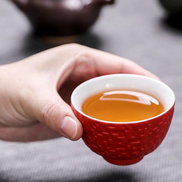 

cups & saucers vintage tea master cup ceramic retro handmade three-dimensional set red yellow blue