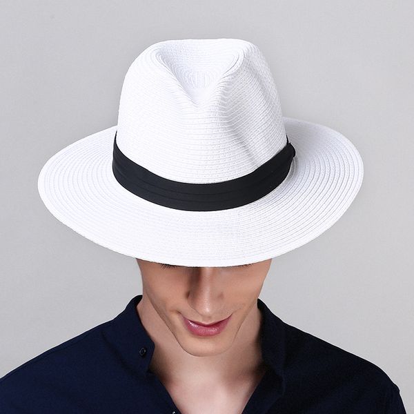 

panama straw ha wide brim straw sunscreen cap straw panama hat sun shin protect caps beach cap, Blue;gray