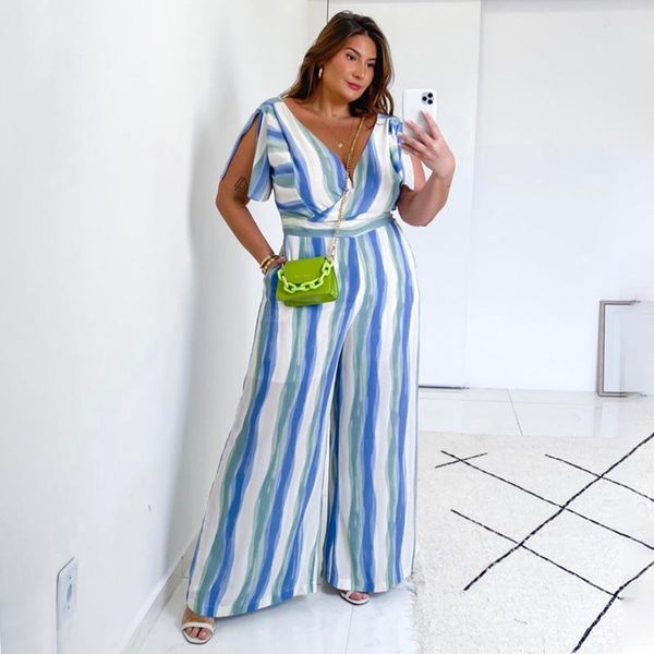 

plus size pants women summer work jumpsuit casual fashion tie-dye printing loose one piece romper overalls elegant lady wide-leg, Black