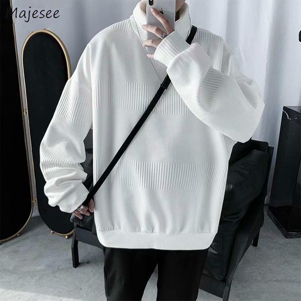 

men's sweaters men pullover solid simple all-match turtleneck knitted sweater male ins chic loose oversize harajuku streetwear leisure, White;black