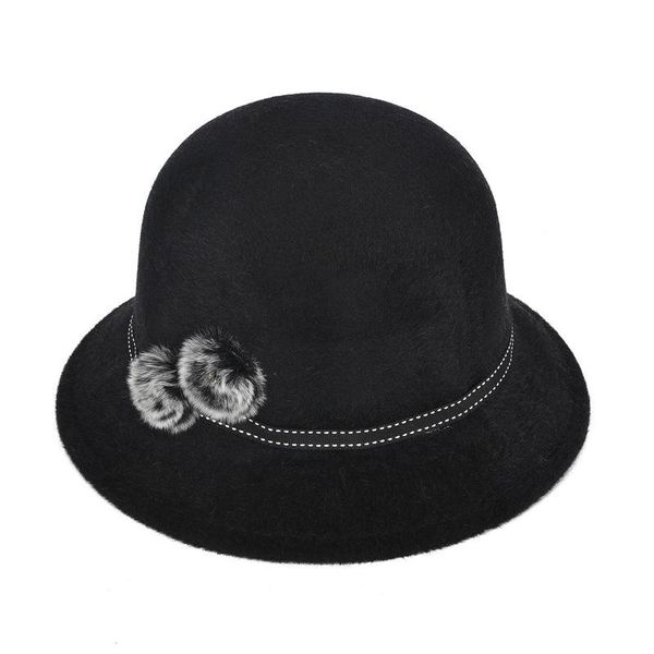 

stingy brim hats 2021 winter autumn imitation woolen women ladies fedoras jazz european american round caps bowler feminino gorras, Blue;gray