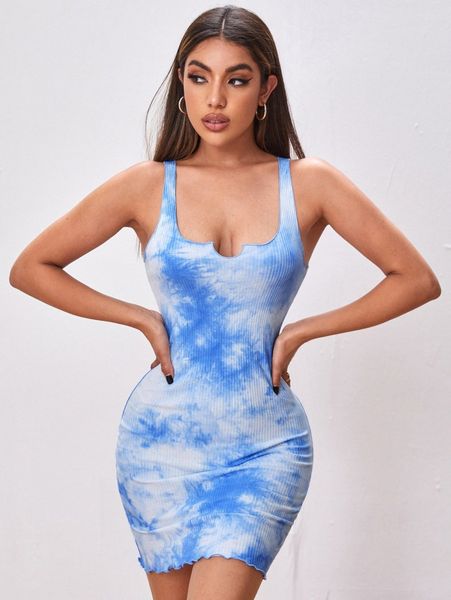 

notch neck tie dye dress m5h1#, Black;gray