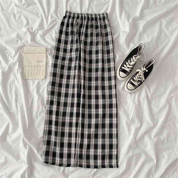 

mooirue autumn women pants checker casual korean elastic high waist loose wide leg harajuku trousers 210826, Black;white