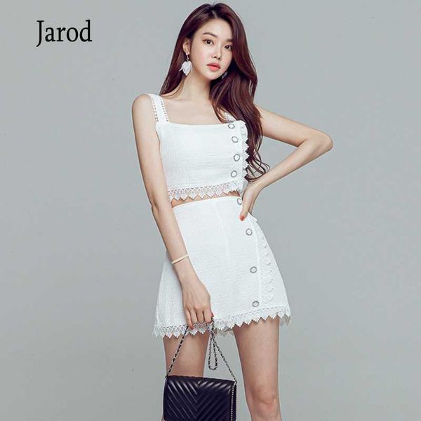 

summer arrival fashion 2 piece set women lace patchwork sling vest crop + bodycon mini skirt 210526, White