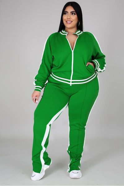 

plus size tracksuits women clothing two piece set long sleeves trousers casual sport style solid colour, Black