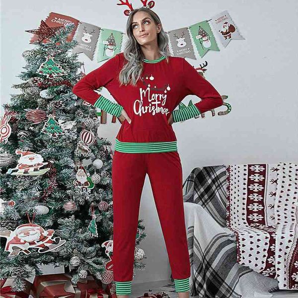

long sleeve blouse pants letters womens sleepwears stripes christmas pajamas set clothing pijama feminino, Black;red