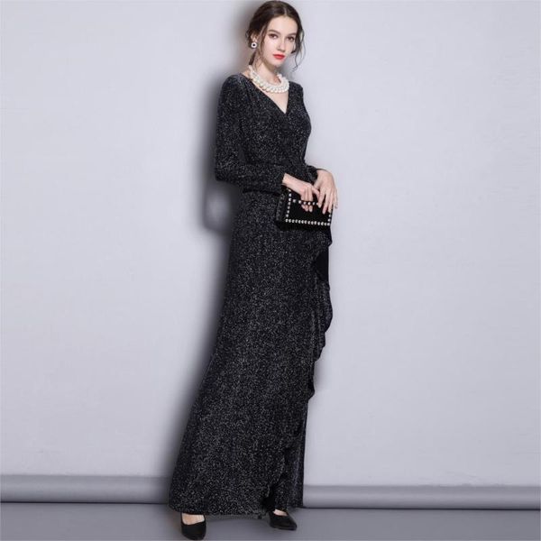 

casual dresses ukraine lanon a-line solid vestido de festa dress 2021 spring wave waist slim party cotton long female women full, Black;gray