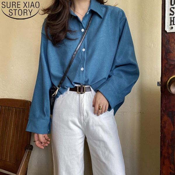 

solid vintage elegant blouse women long sleeve shirts 8 color autumn 2021 plus size loose shirt blusas feminina 11188 women's blouses, White