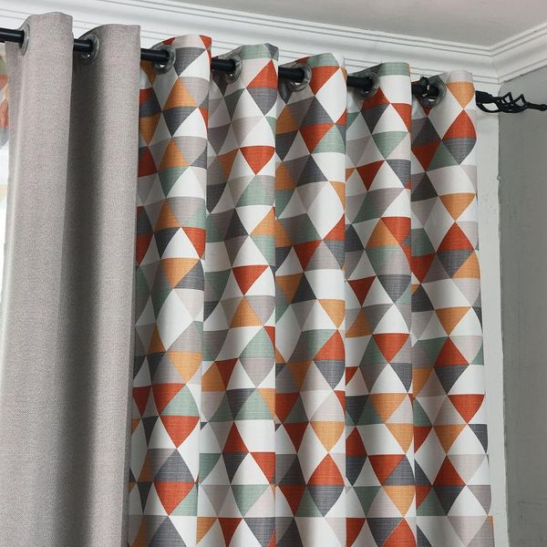 

nordic style curtains for living room bedroom modern color triangle imitation linen stitching finished product customization curtain & drape